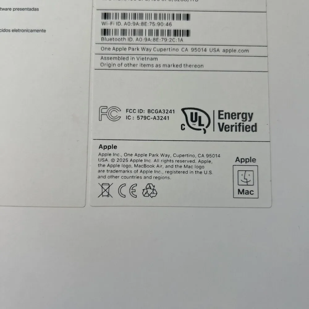 EMPTY BOX ONLY 2025 MacBook Air 15 inch M4 Laptop Model A3241 32 GB Ram 1TB SSD